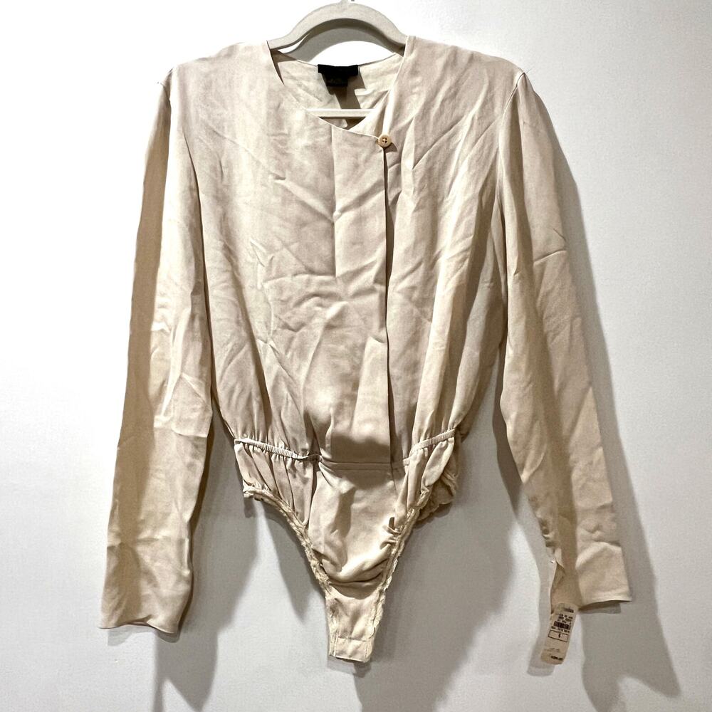 Vtg NWT Donna Karan 100% silk ivory wrap bodysuit blouse Sz 4